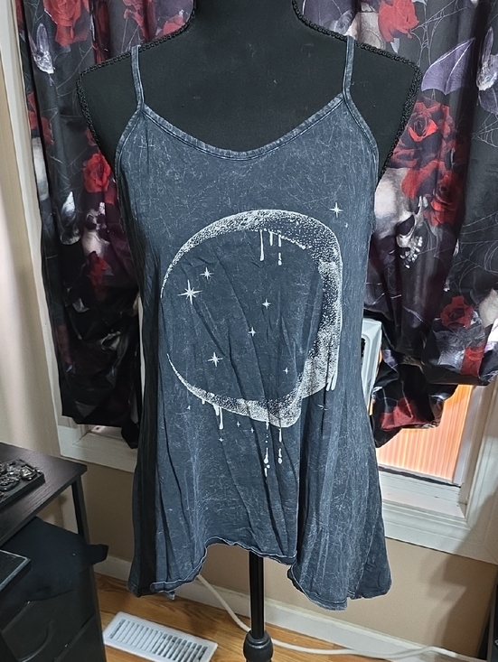 Midnight Hour Tops - Midnihht Hour Washed Black Moon Graphic Spaghetti-Strap Camisole Top